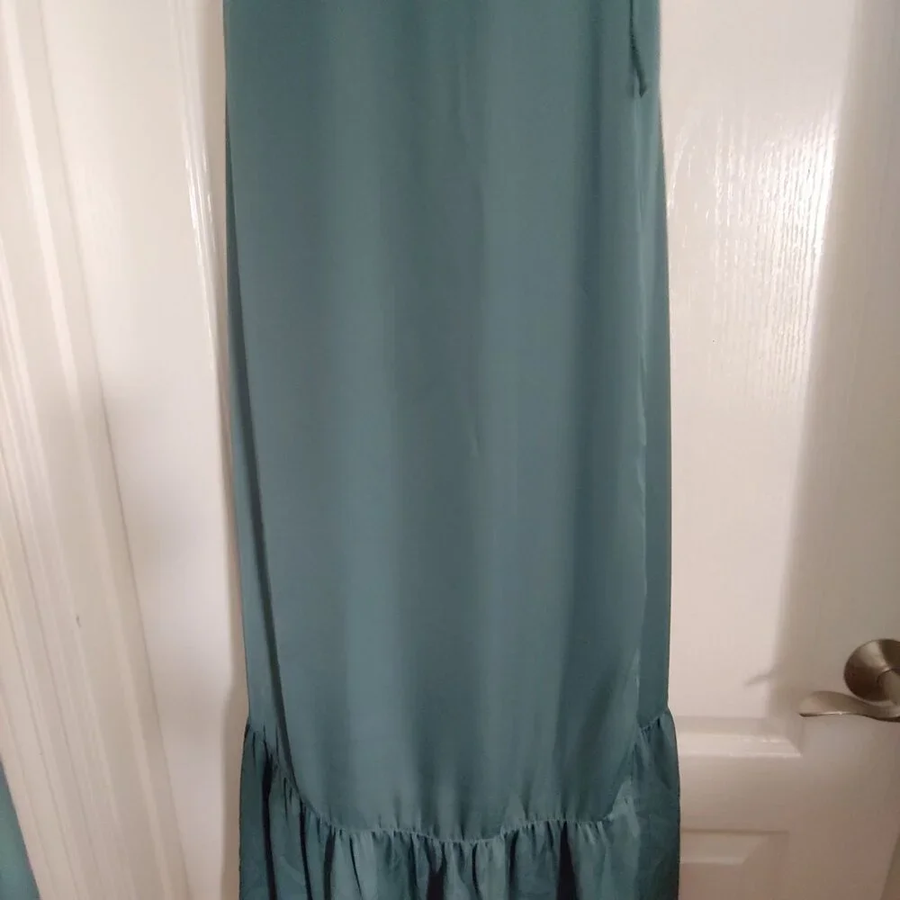 Abercrombie & Fitch Grecian Wrap Forrest Green Flowy Silky Maxi Dress Mt